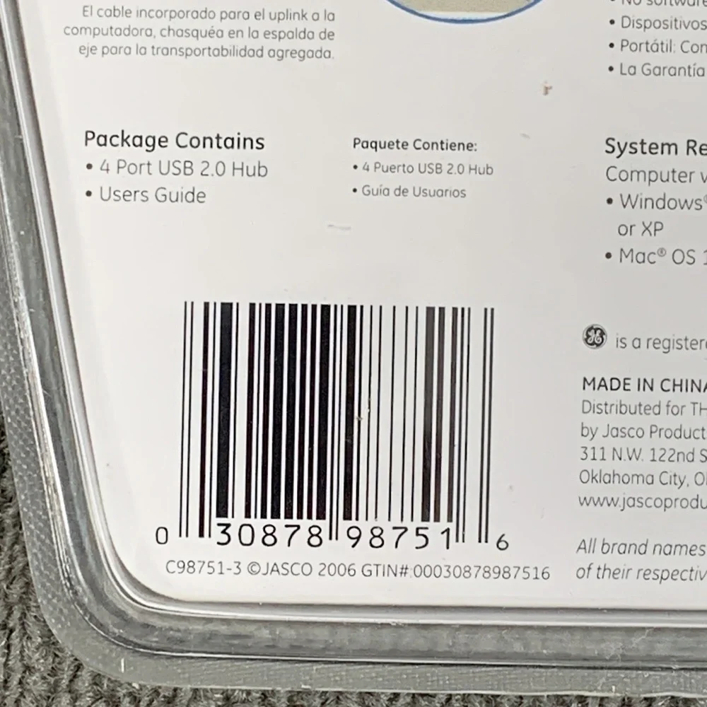 GE High Speed USB 2.0 4-Port Hub Built in Cable #98751 New Factory Sealed